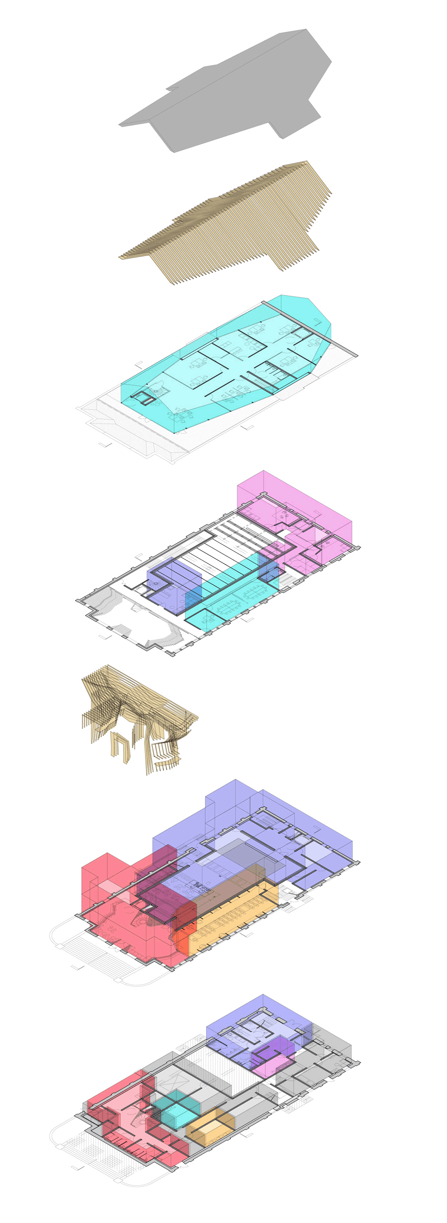 axonometric program scheme Espace culturel jeunes Vendôme